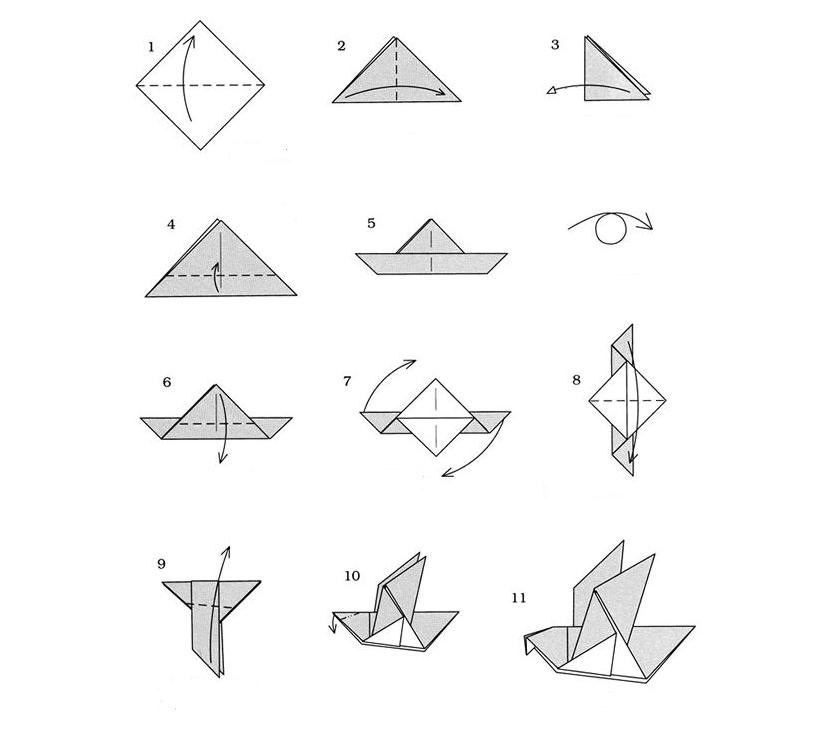 схема оригами голубя