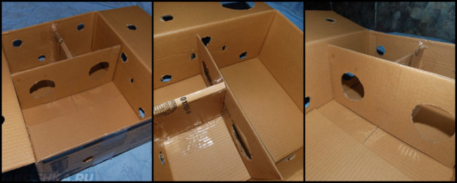 В процессе изготовления игрушки для кошки из коробки