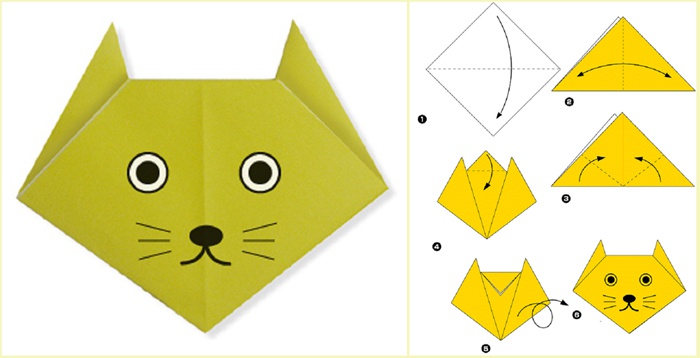 Схема оригами котика из бумаги