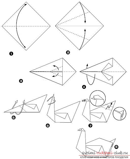 Простая фигурка лебедя в технике оригами. Фото №5