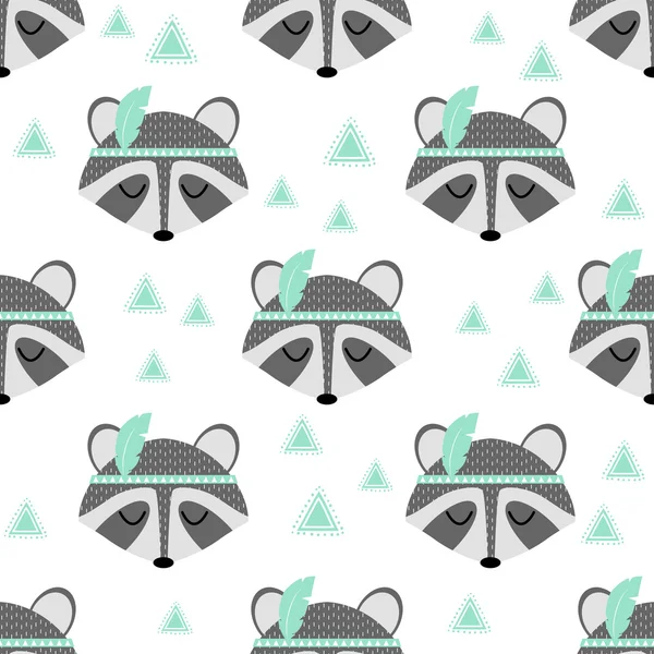 Indian seamless pattern of raccoon — стоковый вектор