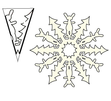 Схема снежинки из бумаги с зайчиком