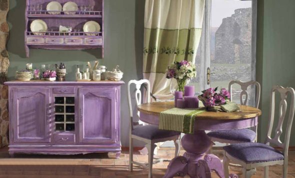 Декупаж мебели в стиле Прованс в фиолетовом цветы