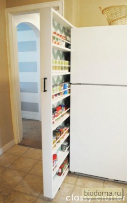 Выдвижной шкафчик за холодильник