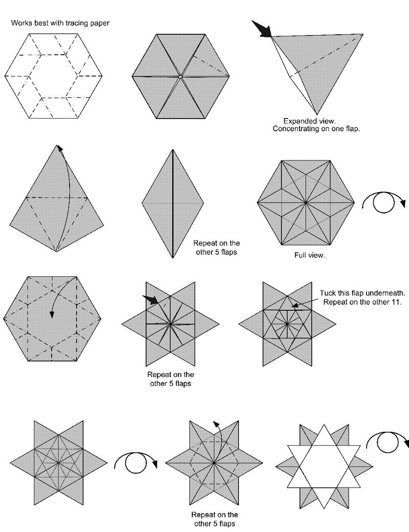 Схема создания снежинки в технике оригами