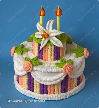  Мастер-класс Гофротрубочки: Праздничный торт из гофротрубочек Бумага гофрированная День рождения