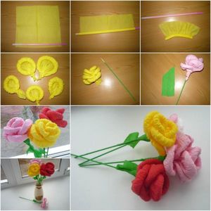 Бумажные розы на стебле фото