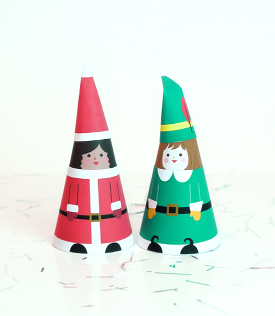 шаблоны кукол из бумаги с рождественскими костюмами 