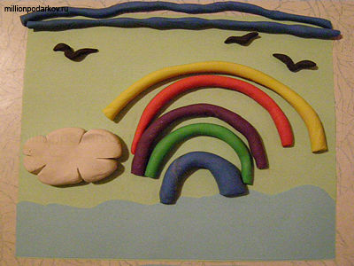 Поделка из пластилина и цветной бумаги “Радуга над озером”: готовим исходный материал