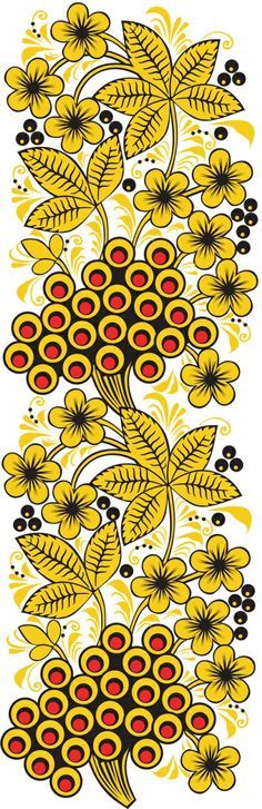 Folk Khokhloma painting from Russia. A floral pattern with berries in golden colours. #art #folk #painting #Russian