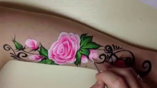 Аквагрим. Роза на руке. Body art, draw a rose.