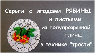 Серьги с ягодами РЯБИНЫ и листьями из полупрозрачной пластики