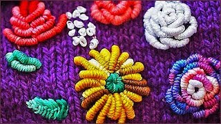 Вышивка на вязаных изделиях. Вышивка по трикотажу. Вышивка цветов. (embroidery on knitting)