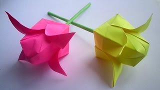 оригами цветок тюльпан, как сделать из бумаги тюльпан // how to make origami tulip flower