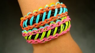 Как сделать браслет из резинок в стиле "Косая лестница" Rainbow loom tilted ladder