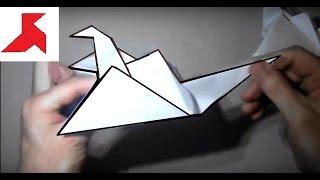 Как сделать оригами журавлика из бумаги А4?
