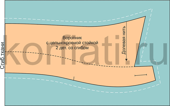 Раскладка на ткани воротника с цельнокроеной стойкой