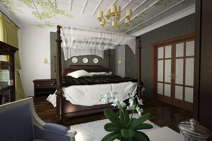 Элементарная конструкция балдахина - привлекательное решение для обустройства спальни. 