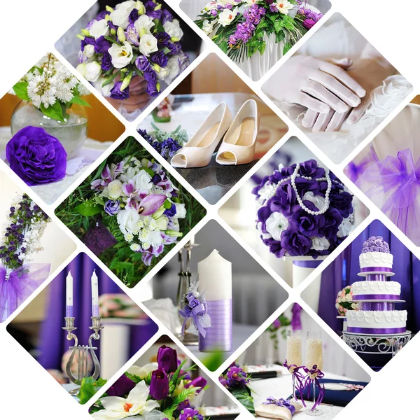 Коллаж из фотографий свадьбы в стиле фиолетовый — стоковое фото