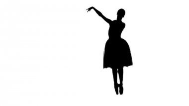 Ballerina making dance trick, entrechat, on white background, silhouette, slow motion — стоковое видео