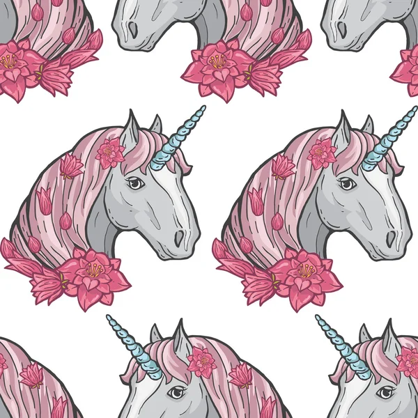 Единороги голова с розовым рога и розовый шаблон — стоковый вектор