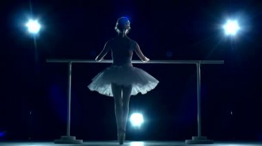 Балерина заставляет вас наклониться вперед. вид сзади. медленное движение — стоковое видео