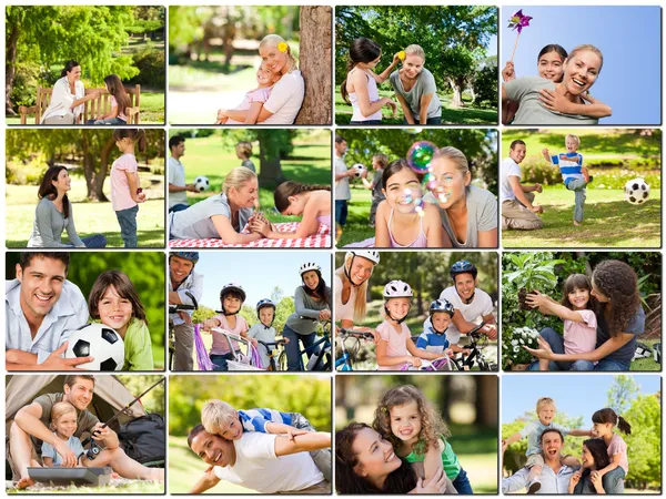 Монтаж молодых совершеннолетних, весело проводящих время с их детьми — стоковое фото